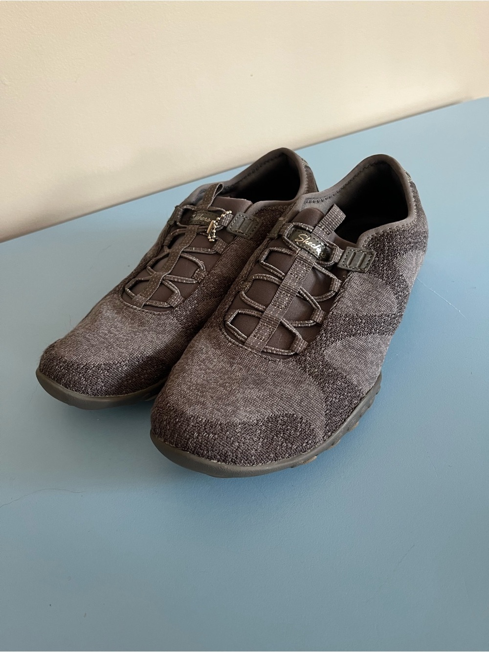 Skechers Gray Knit Slip-On Sneakers with Bungee Detail